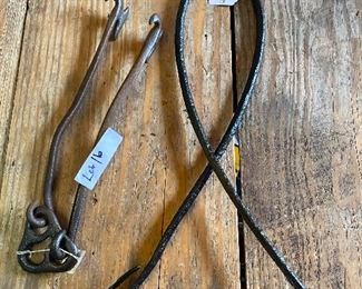 Set of 2 cast iron pot bails one marked K4
