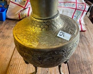Large brass embellished footed flower pot
