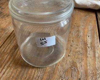 Glass covered tobacco jar marked “Factory no 64 district of N.C.” @7”t early 1900’s
