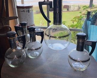 Vintage carafe set of 5 silver plated with cork stoppers
