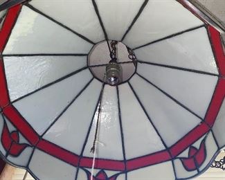 Stained glass pendant light- red, white, tulips 