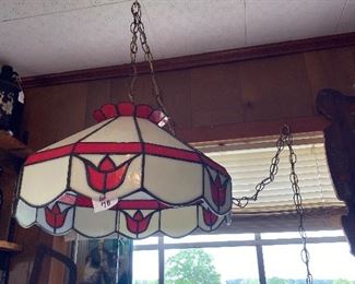 Stained glass pendant light- red, white, tulips 