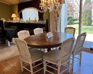 KITCHEN TABLE W/LEAF SIX BEAUTIFUL CREAM CANE CHAIRS