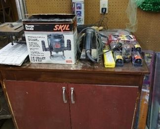 Skil plunger router, drill press, cabinet
