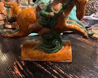 Asian roof Tile Rider on a horse 10" high x 5" deep 14" wide