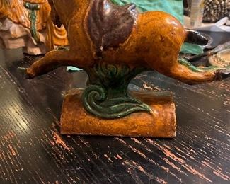 Asian roof tile rider on a horse 10" high x 5' deep x 14" wide
