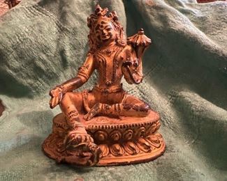 Metal statue Buddha with encrusted turquoise 3.5" high