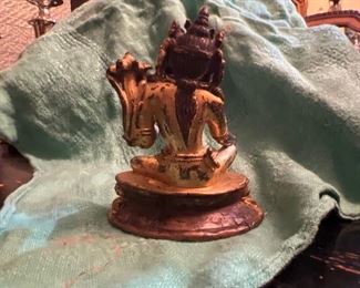 Metal statue with encrusted turquoise 3.5 inches high