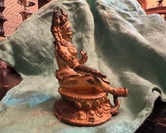 Metal statue with encrusted turquoise 3.5 inches high