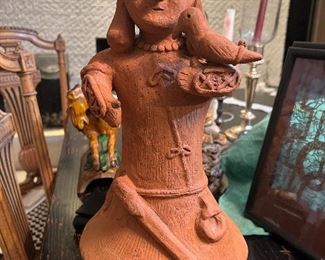 Japanese Haniwa Falconer Coil Pottery burial figure 19 " High 8" deep
