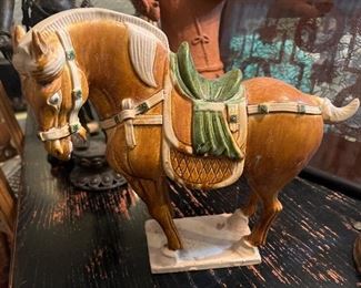 Pottery Horse Chinese Style 11" high x 12" wide