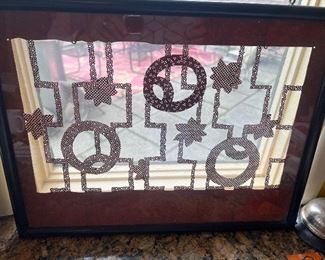 Japanese Fabric Stencil 13" x 17" Framed. 