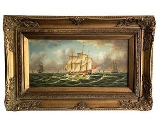 Lot 006
Battle of Trafalgar, Oil Painting Unsigned Set in Carved Frame