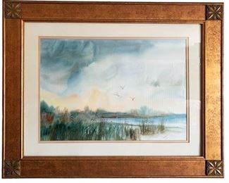 Lot 032
Elaborately Framed N. Werner Watercolor of Seashore Signed 1984