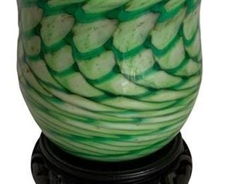 Lot 112
Pulled Feather Art Glass Green Vase Signed