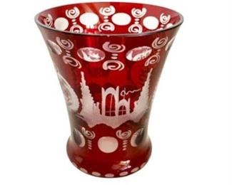 Lot 120
Ruby Red Etched Bohemian Glass Vase