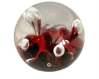 Lot 123
Art Glass Clear & Ruby Controlled Bubble Paperweight