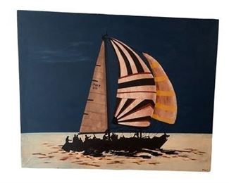 Lot 135
Paul Fresty Handpainted Oil on Canvas Sailboat