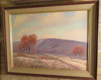 A more traditional but large Pedro Lozcano painting depicting a fall landscape in the Texas Hill Country