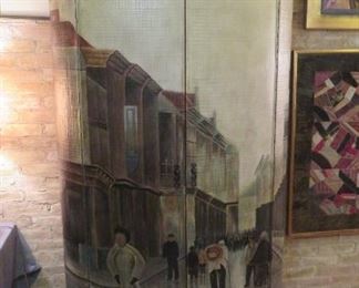 Gorgeous painted bar cabinet with ample storage - a truly unique piece!