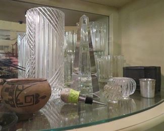 Crystal obelisks, shot glasses, vases and ice buckets