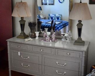 Thomasville bamboo carved double dresser with mirror