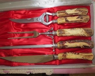 Carved bone handle Serving Set