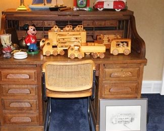 Ron-El Handmade Wood Toys, Vintage Mickey Mouse Bank and Hat and Reosenthal Italian Netter Candle