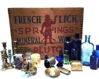 Large wooden crate for Pluto French Lick Spring Water....Just a sampling of some of the advertising items available