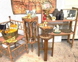 Over 15 pieces of antique bamboo and folkart furniture pieces...plant stands, chairs, tables, racks and shelves throughout the sale