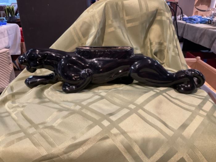 Art Deco Black Ceramic Panther with Backlight