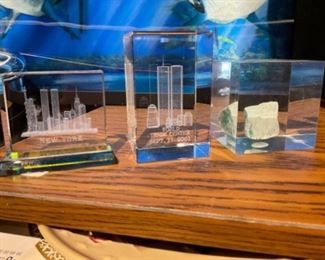 World Trade Center Etched Glass Paperweights 