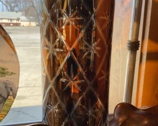 Amber Cut to Clear Tall Vase