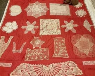 Unique Quilt with Doilie Accents