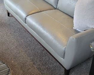 New Contemporary Leather Sofa. Light Grey with Chrome Legs