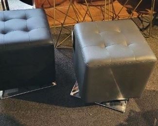 Leather Top Chrome Base Foot Stools