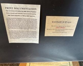 Certificate of Origin For Titanic Framed Artwork