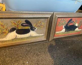 Folk Art Framed Bunny Prints 