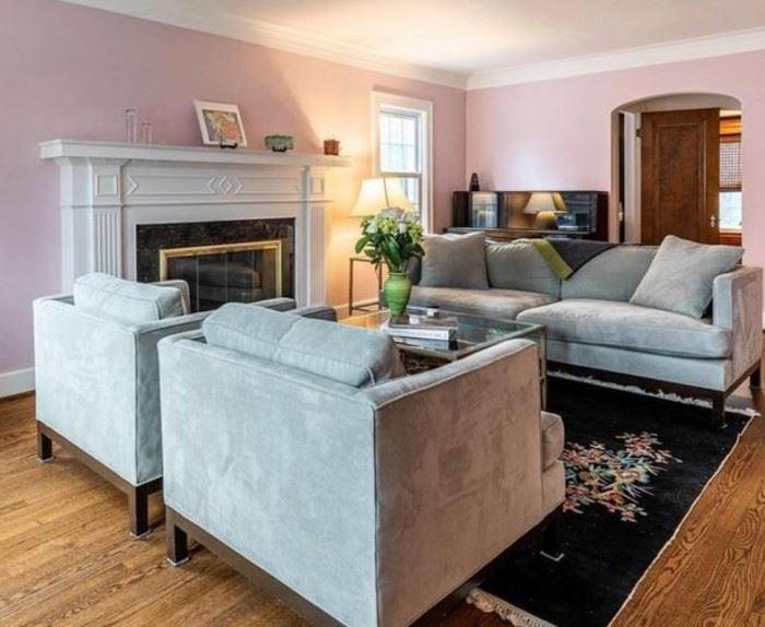 Crate & Barrel gray fabric 2 oversized  chairs and matching sofa Temporary style