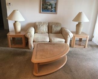 Loveseat $85.00 + 2 Side Tables $100.00+ 2 Lamps $85.00 + 2 Level Coffee Tbl $95.