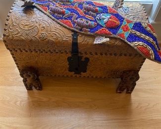 Hand tooled southern Spain trunk-Nigerian beaded wear