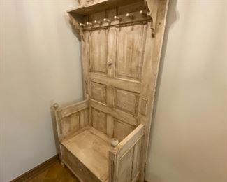 Hall bench seat with opening bench and pegs for hanging