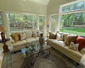 Two raw silk sofas, large vase Portugal