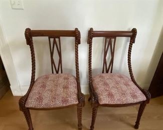 Pair of wood frame upholstered seat accent chairs