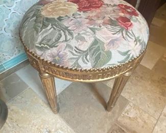 Stool with embroidered seat top