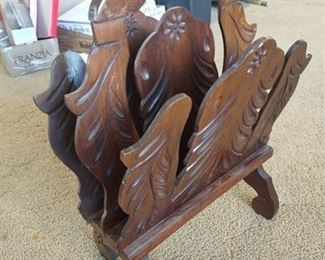 Hand carved wooden magazine rack