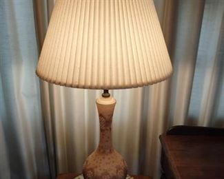 Mid century beige and cream frosted beaded glass table lamp