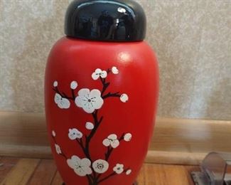 Ceramic hand painted Japanese style lidded urn