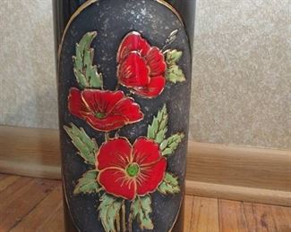 Vintage black floral ceramic vase