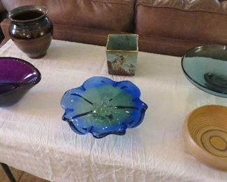 Art glass, pottery, turned wood